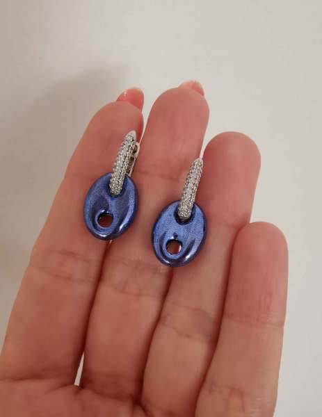 Orta Boy Düğme Küpe -Aura Blue Koleksiyonu TEK
