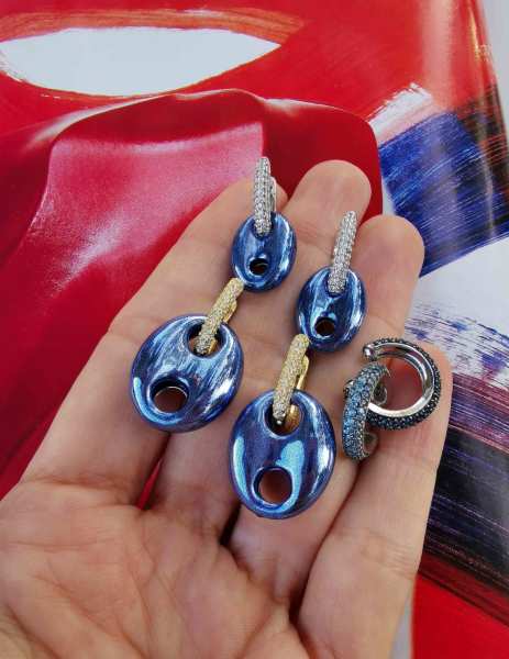 Orta Boy Düğme Küpe -Aura Blue Koleksiyonu TEK
