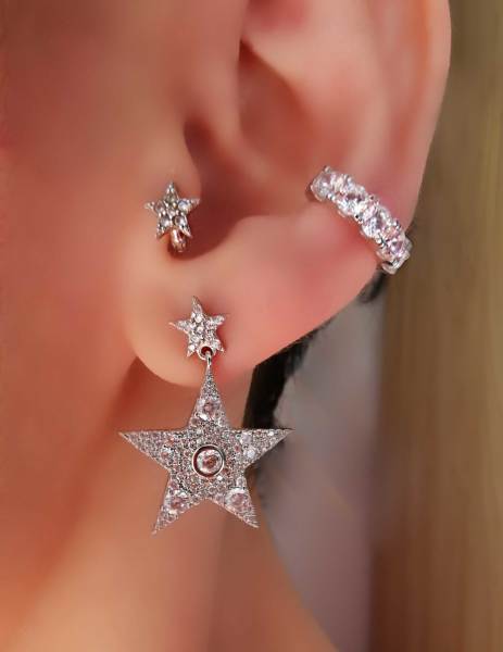 Beş Taş Earcuff Kıkırdak Küpe