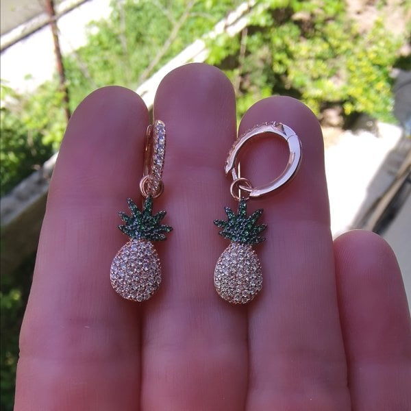 Ananas Sallantılı Halka Küpe-İthal ÇİFT
