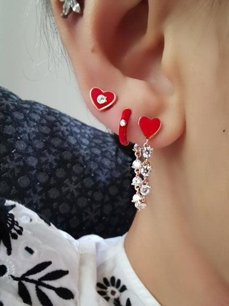 Mineli Kalp Ucunda Taş Küpe-İthal TEK