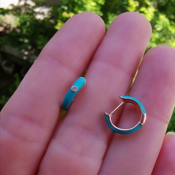 Turkuaz Mineli Halka Küpe 1cm-İthal ÇİFT