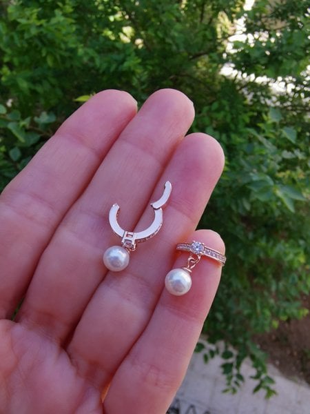 İnci Sallantılı Earcuff Kıkırdak Küpe-İthal