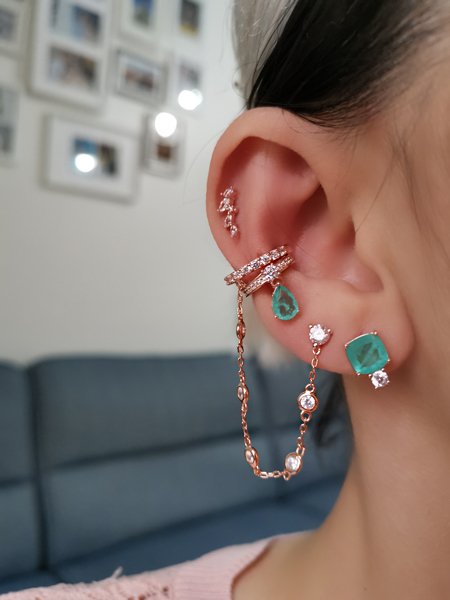 Zincirli Earcuff Kıkırdak Küpe-İthal