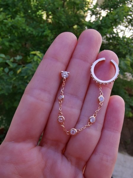 Zincirli Earcuff Kıkırdak Küpe-İthal