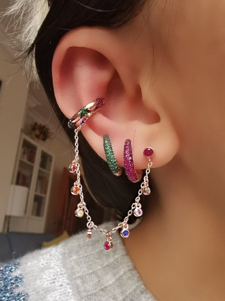 Rainbow Zincirli Kıkırdak Küpe-İthal