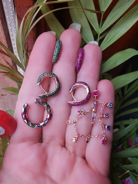 Rainbow Zincirli Kıkırdak Küpe-İthal