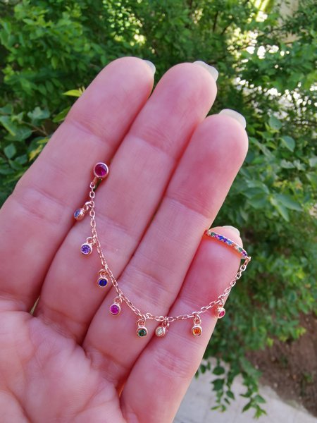 Rainbow Zincirli Kıkırdak Küpe-İthal