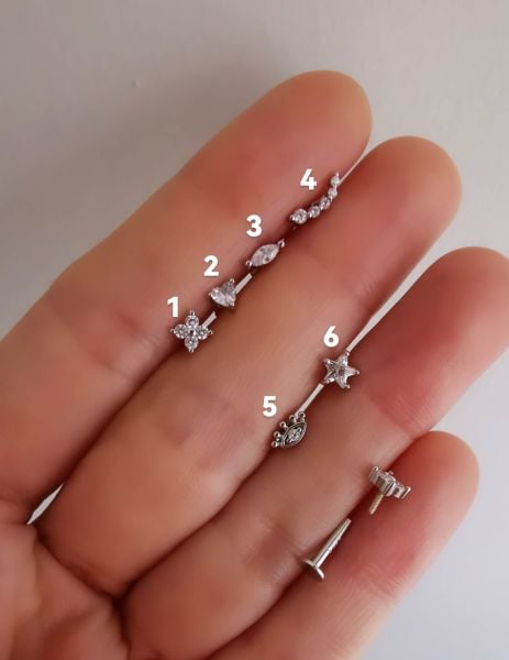 925 Ayar Gümüş Arkası Düz Kıkırdak ve Tragus Piercingleri