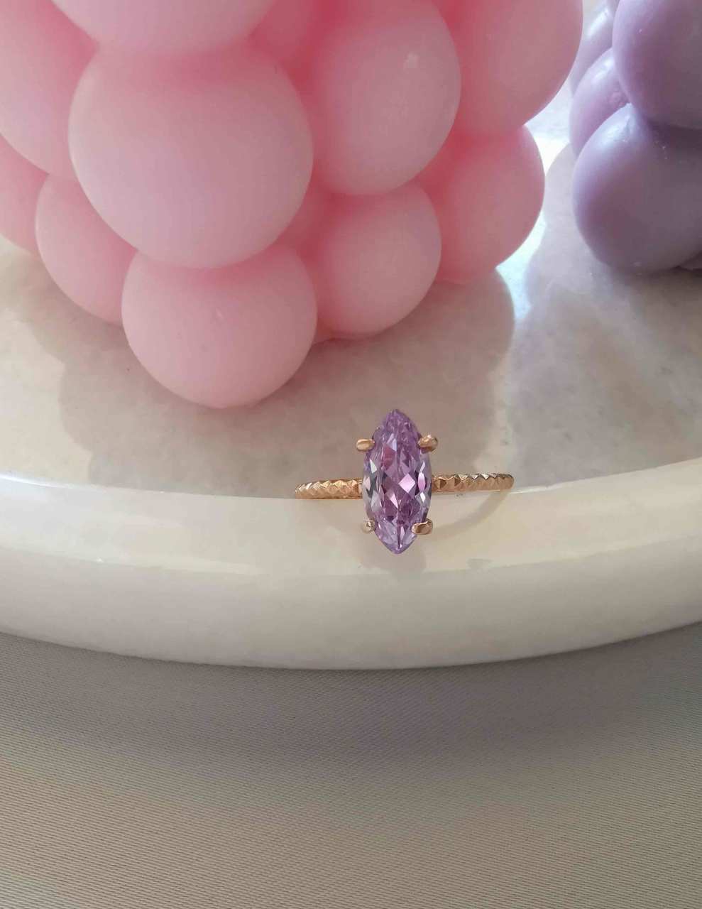 Lila Zirkon Taşlı El Yapımı Ayarlanabilir Yüzük