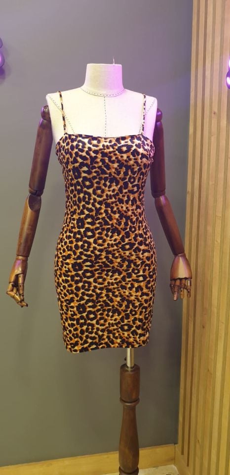 Tasarım Leopar Mini Elbise