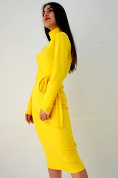 Balıkçı Yaka Uzun Kollu Sarı Triko Elbise