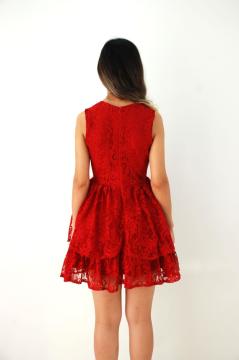 Dantel Kırmızı Mini Elbise