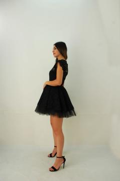 Dantel Siyah Mini Elbise