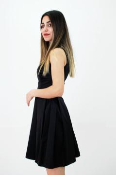 Dantel Detaylı Kolsuz Pileli Siyah Mini Elbise