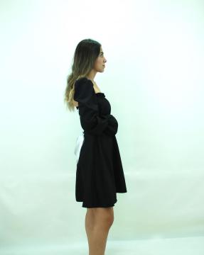 Siyah Büzgü Detaylı Mini Elbise