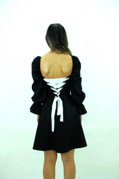 Siyah Büzgü Detaylı Mini Elbise