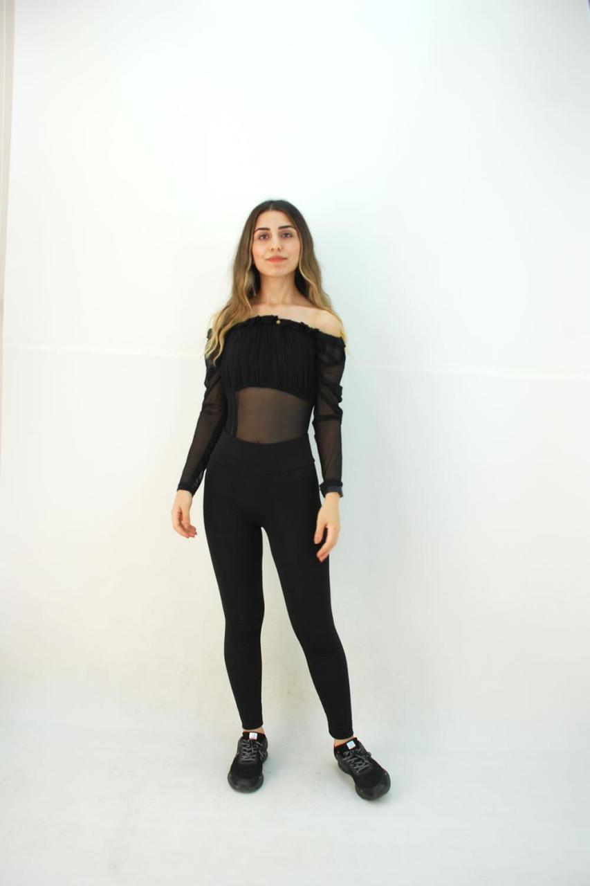 Siyah Bodysuit Tayt Takım