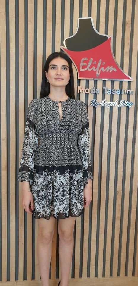 İspanyol Kol Mini Desenli  Elbise