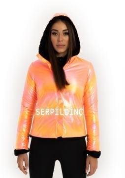 Hologramlı Neon Turuncu Çift taraflı Mont