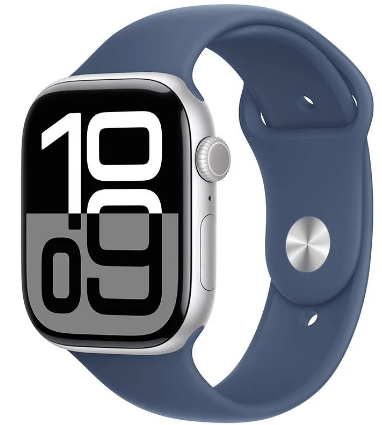 Apple Watch Series 10 GPS 42mm Silver Aluminium Case with Denim Sport Band - S/M