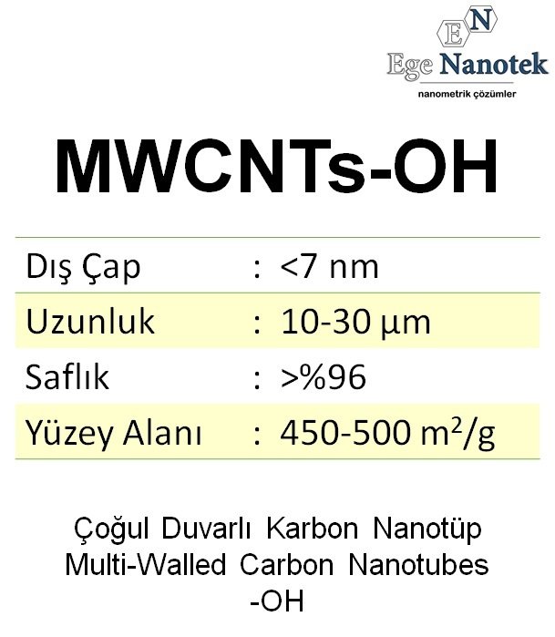 Çoğul Duvarlı Karbon Nanotüp-OH kaplı MWCNT-OH Dış Çap:7 nm Uzunluk:10-30 mikron %96
