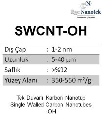 Tek Duvarlı Karbon Nanotüp-OH SWCNT-OH Dış Çap:1-2 nm Uzunluk:5-40 mikron 350-550 m2/g %92