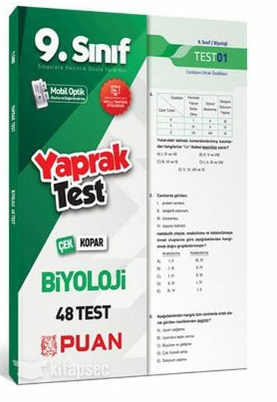 PUAN 9.SINIF BİYOLOJİ ÇEK KOPART YAPRAK TEST