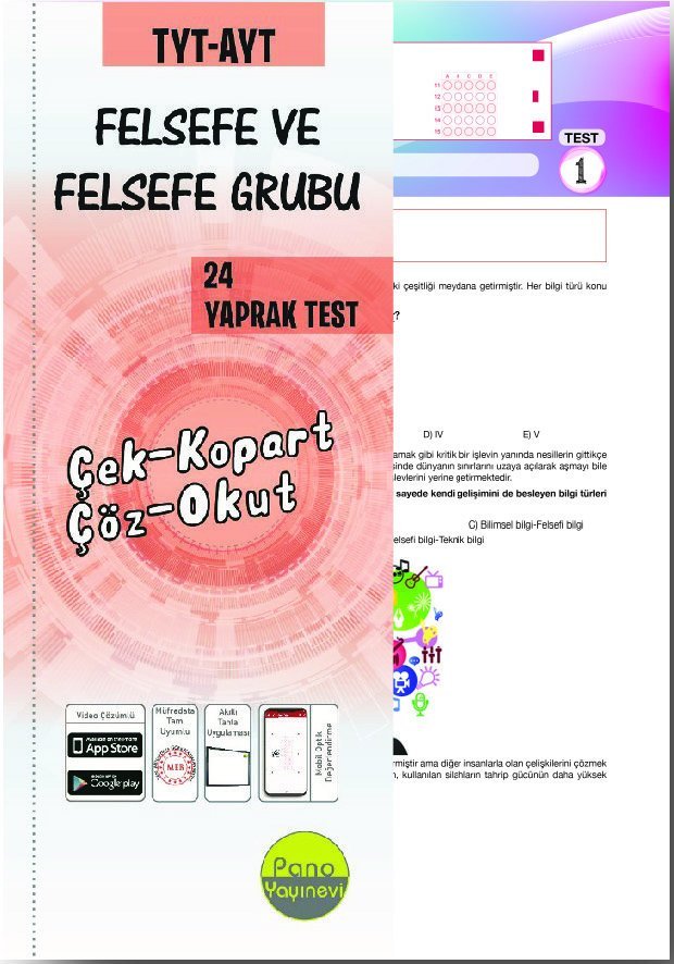 Pano Yayınevi TYT-AYT Felsefe ve Felsefe Grubu Yaprak Testleri (24 Adet) Çek Kopart