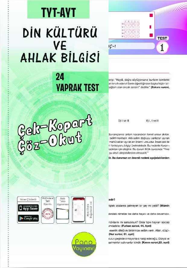 Pano Yayınevi TYT-AYT DKAB Yaprak Testleri (24 Adet) Çek Kopart