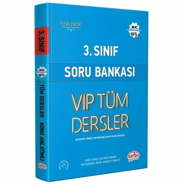 Editör Vip 3. Sınıf Tüm Dersler Soru Bankası Mavi Kitap Yeni Basım 2022