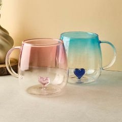 2'li Love Borosilikat Kalpli Aşk Kupa - 400 ml