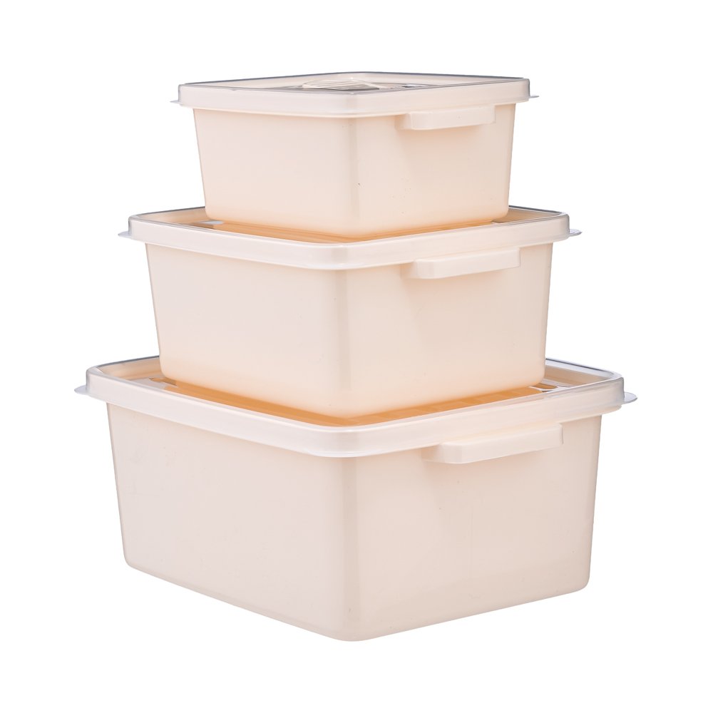 Plastik Saklama Kabı 3'lü Set - 3,5 L Krem