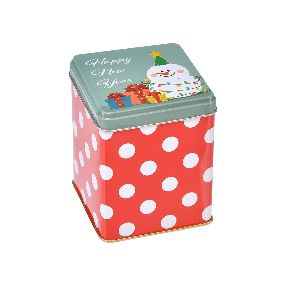 Yılbaşı Desenli Kare Metal Kutu - 600 Ml