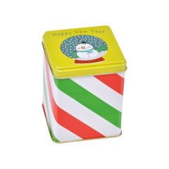 Yılbaşı Desenli Kare Metal Kutu - 600 Ml