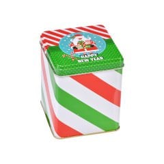Yılbaşı Desenli Kare Metal Kutu - 600 Ml