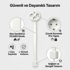 Teleskopik Masaüstü Çoklu Priz 3'lü - USB-C & USB-A - Yükseklik Ayarlı