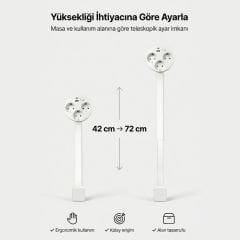 Teleskopik Masaüstü Çoklu Priz 3'lü - USB-C & USB-A - Yükseklik Ayarlı