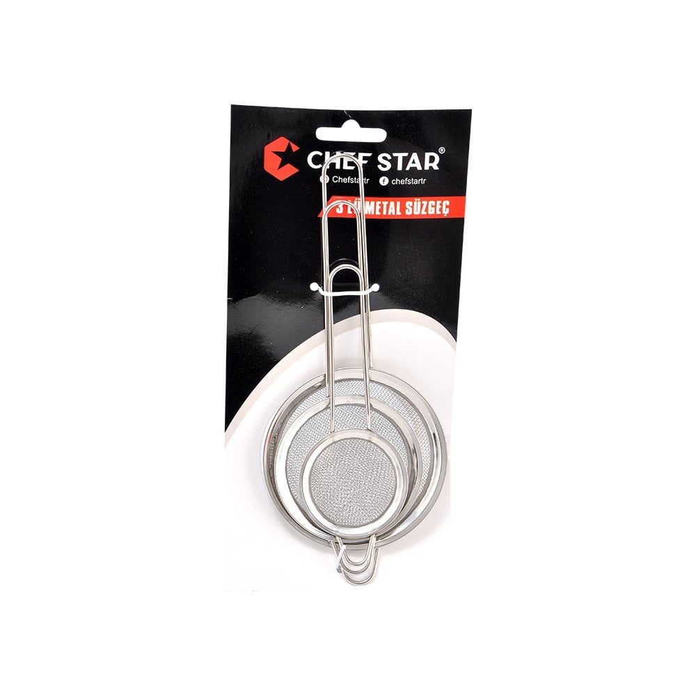 3'lü Çelik Süzgeç Set  - 6/8/10 cm
