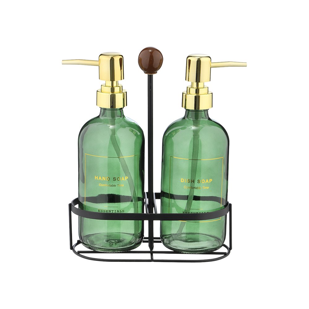 2'li Standlı Cam Sıvı Sabunluk - 500 ml Yeşil