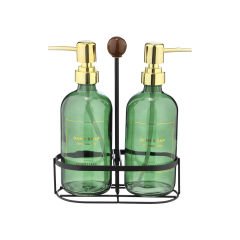 2'li Standlı Cam Sıvı Sabunluk - 500 ml Yeşil