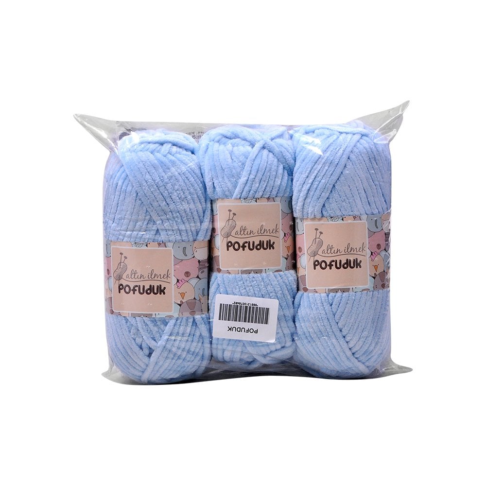 3'lü Örgü İpliği - Pofuduk - 300 gr Bebek Mavisi