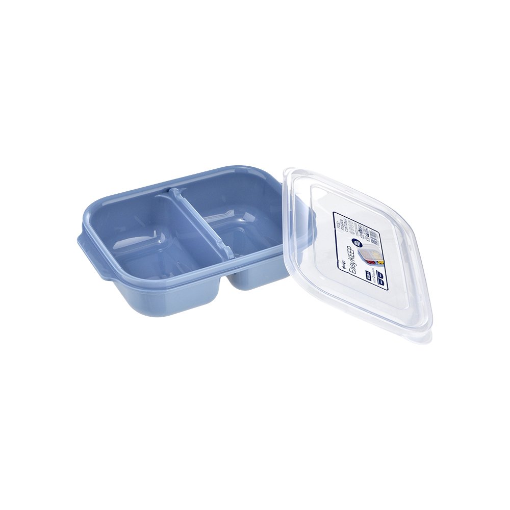 Plastik İki Bölmeli Saklama Kabı - 1200 ml Mavi