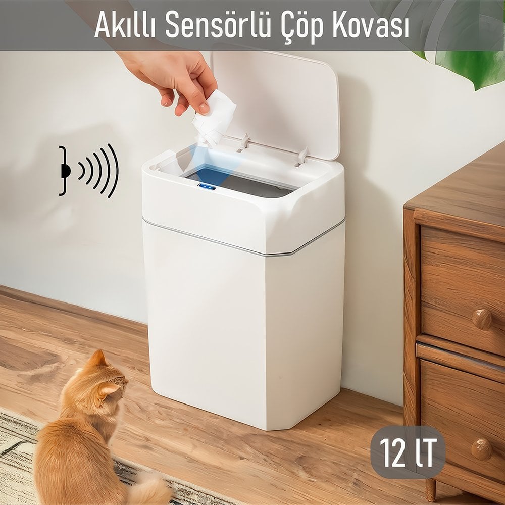 Sensörlü - Otomatik Açılıp Kapanan Çöp Kovası - 12 Litre - Follow Me