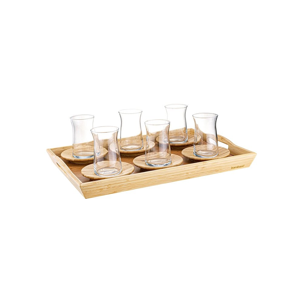 Bambu Tepsili Çay Seti (13 Parça)