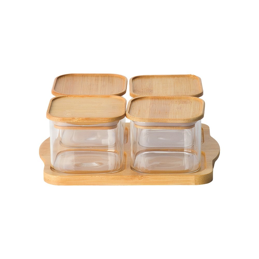 4'lü Cam Bambu Tepsili Kahvaltılık