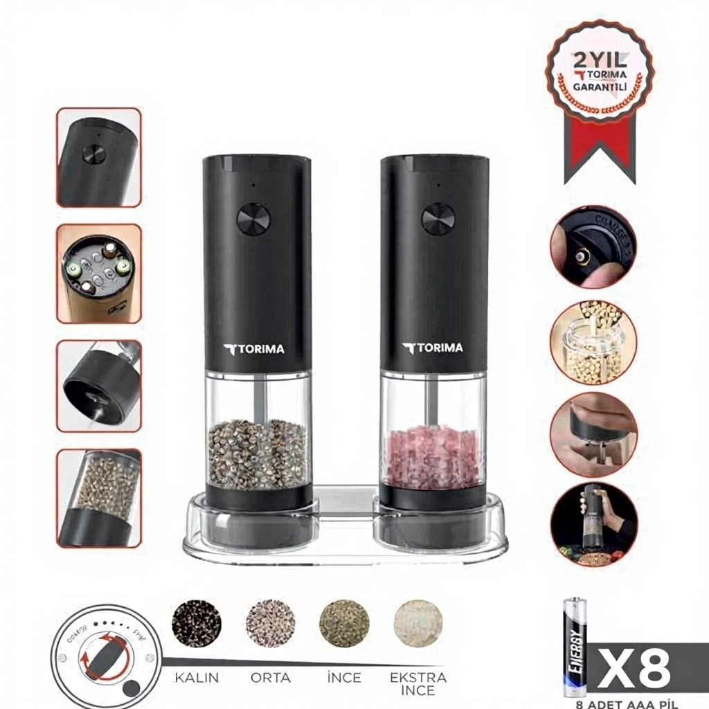 Pilli Elektrikli Otomatik Tuz Karabiber Değirmeni - KYMQ-44B-BS - Torima