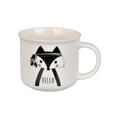 Kupa Porselen Hayvan Temalı  Siyah/Beyaz (250ml) tilki