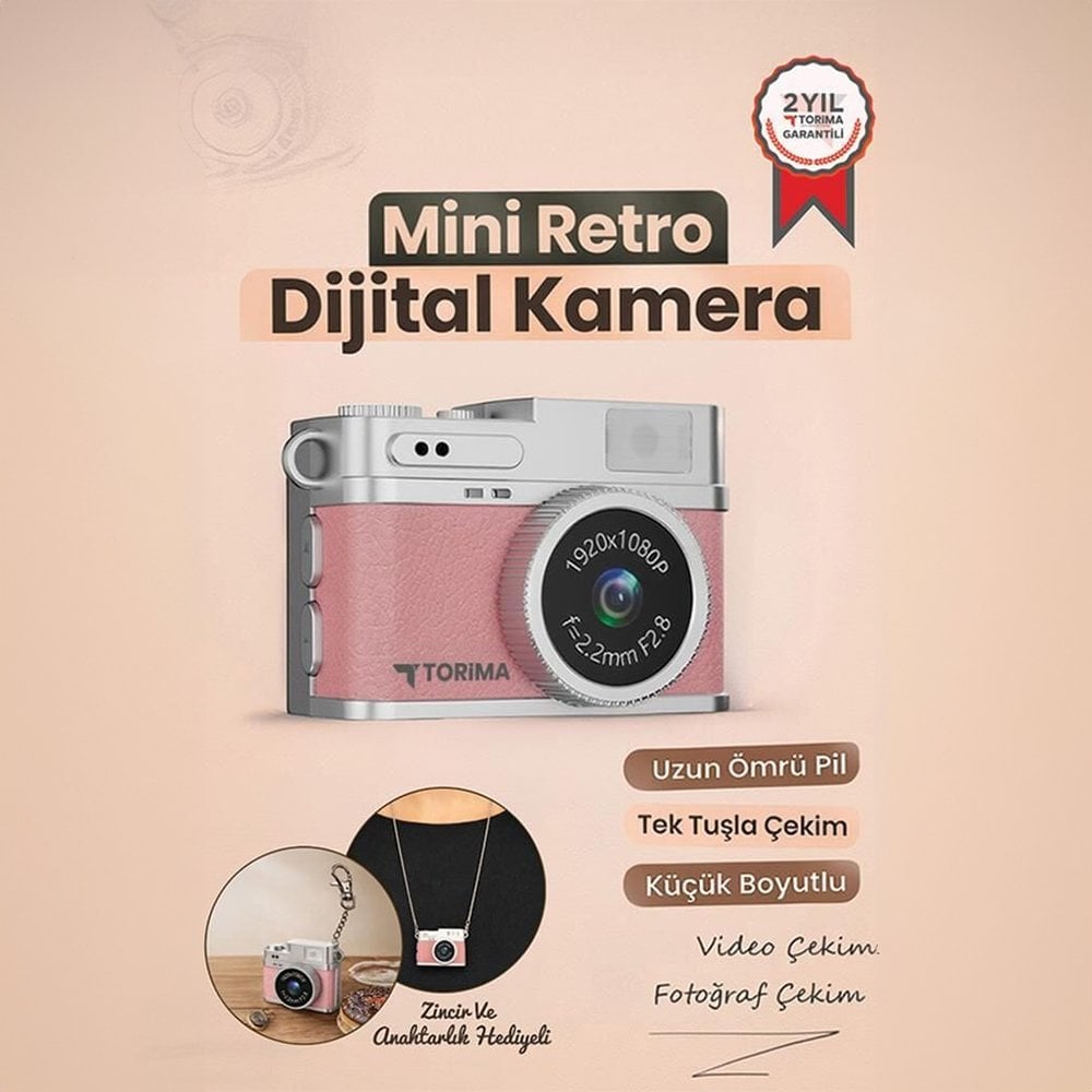 Mini Dijital Fotoğraf ve Video Kamerası -  1080p - CMR35 - Torima Toz Pembe