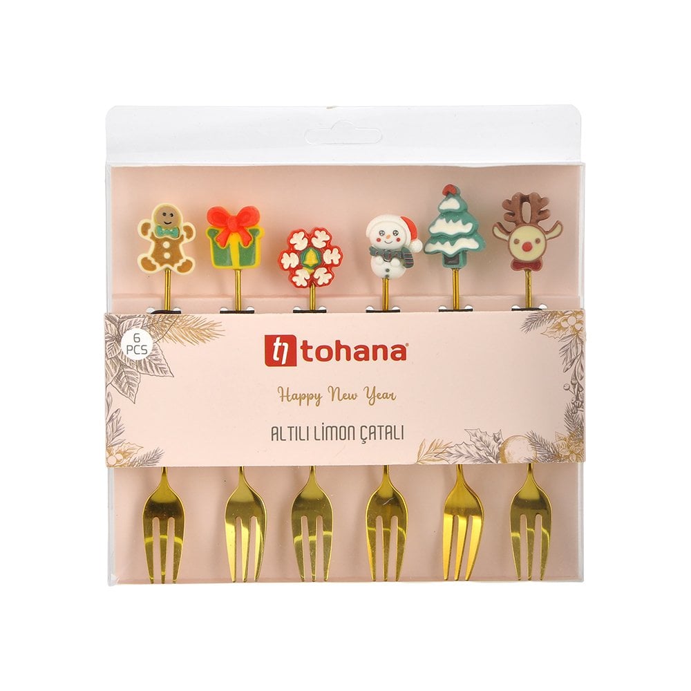 Yılbaşı Figürlü 6'lı Meyve Çatalı